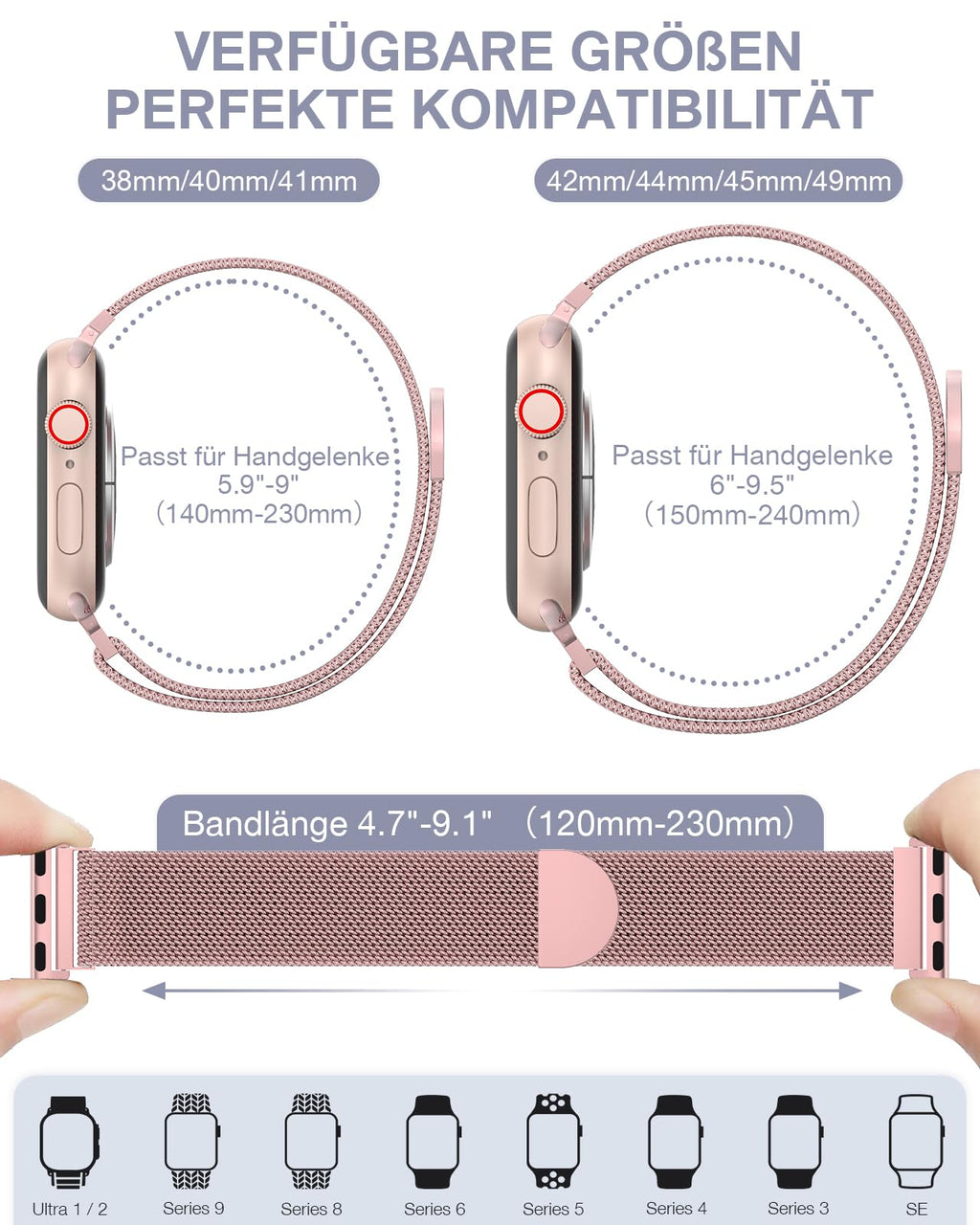 OULUOQI Edelstahl Milanaise Armband für Apple Watch 44mm 46mm 45mm 49mm