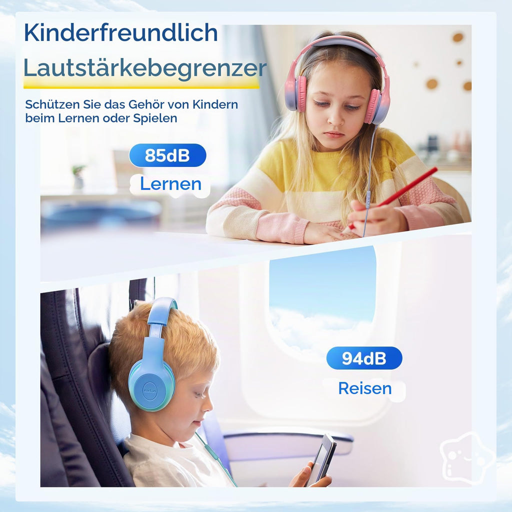 EarFun Kinder Kopfhörer mit 3,5 mm Kabel, Lautstärkebegrenzung, Blau-grün