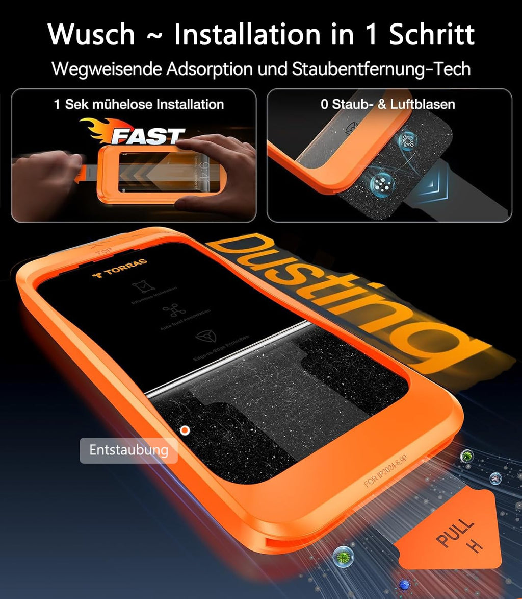 TORRAS für iPhone 18 Pro für Panzerglas TOP 9H+, Auto-Montage, 2 Stück