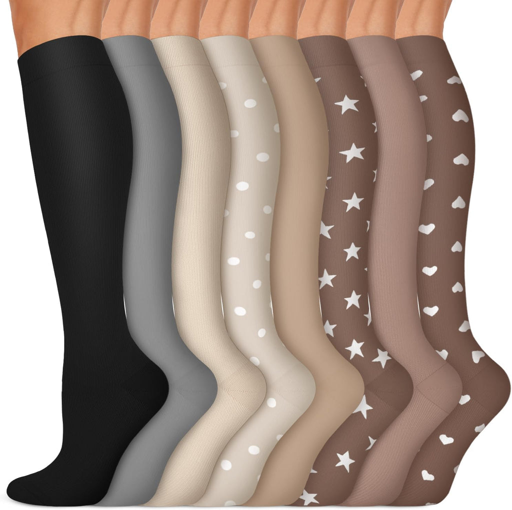 Copper Compression Socks 15-20 mmHg for Men & Women 8 Pairs – Circulation Support for Nurses, Travel, Running, Hiking, Soccer
