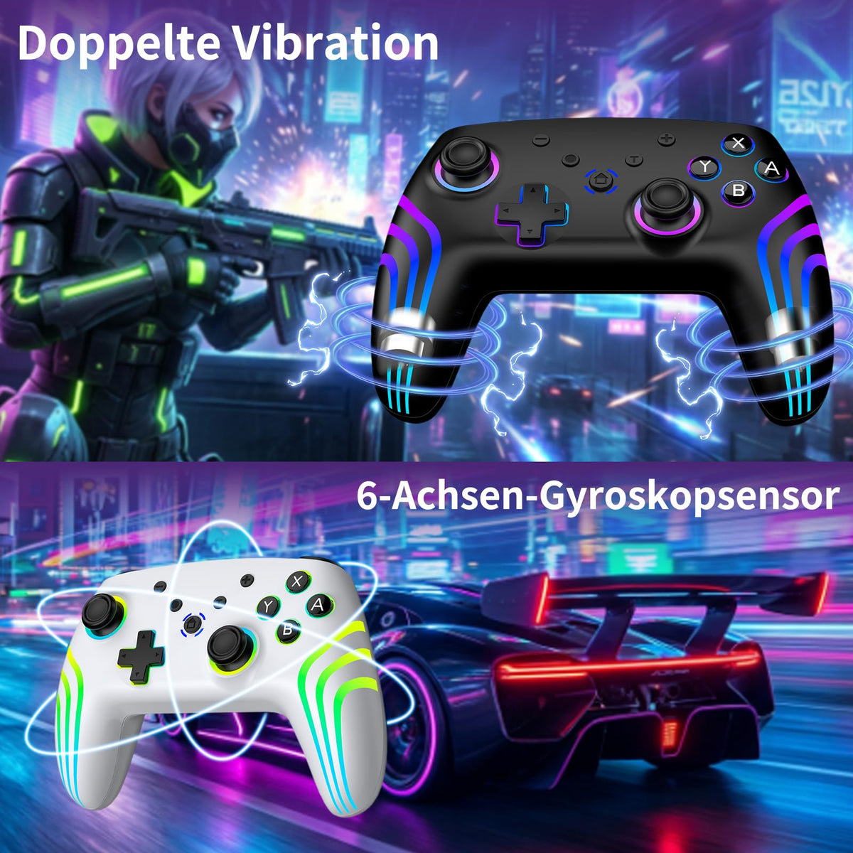 Reddening Switch 2 Controller für Switch/Switch 2/Switch Lite/Switch OLED,Switch Controller mit Doppel Vibration,Switch 2 Pro Controller mit 6 Achsen Gyro,Hall Joystick,Aufwachen,Turbo (Weiß Schwarz)