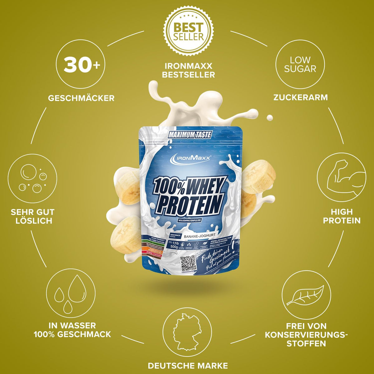 IronMaxx 100% Whey Protein Pulver - French Vanilla 500g Beutel | zuckerreduziertes, wasserlösliches Eiweißpulver aus Molkenprotein | viele verschiedene Geschmacksrichtungen