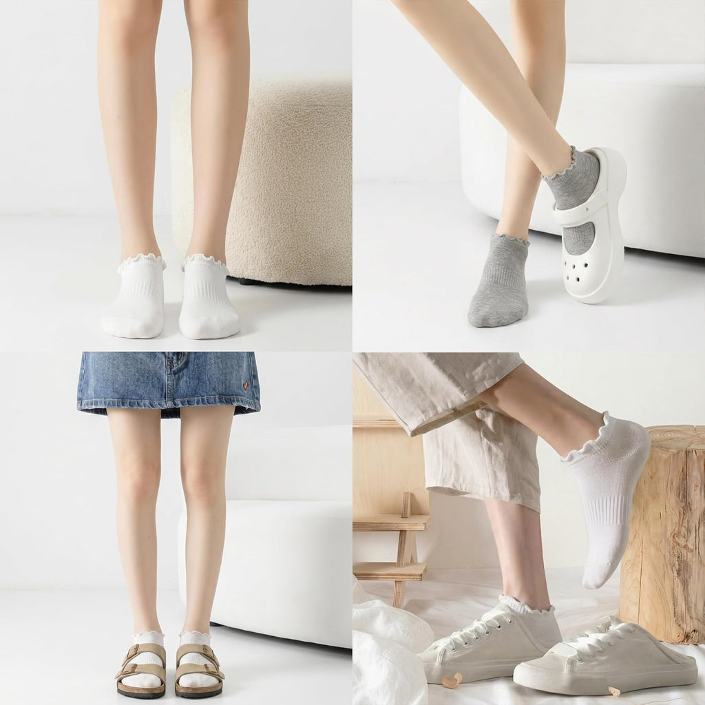 6 Pairs No Show Socks for Women Ruffle Socks Cute Ankle Socks