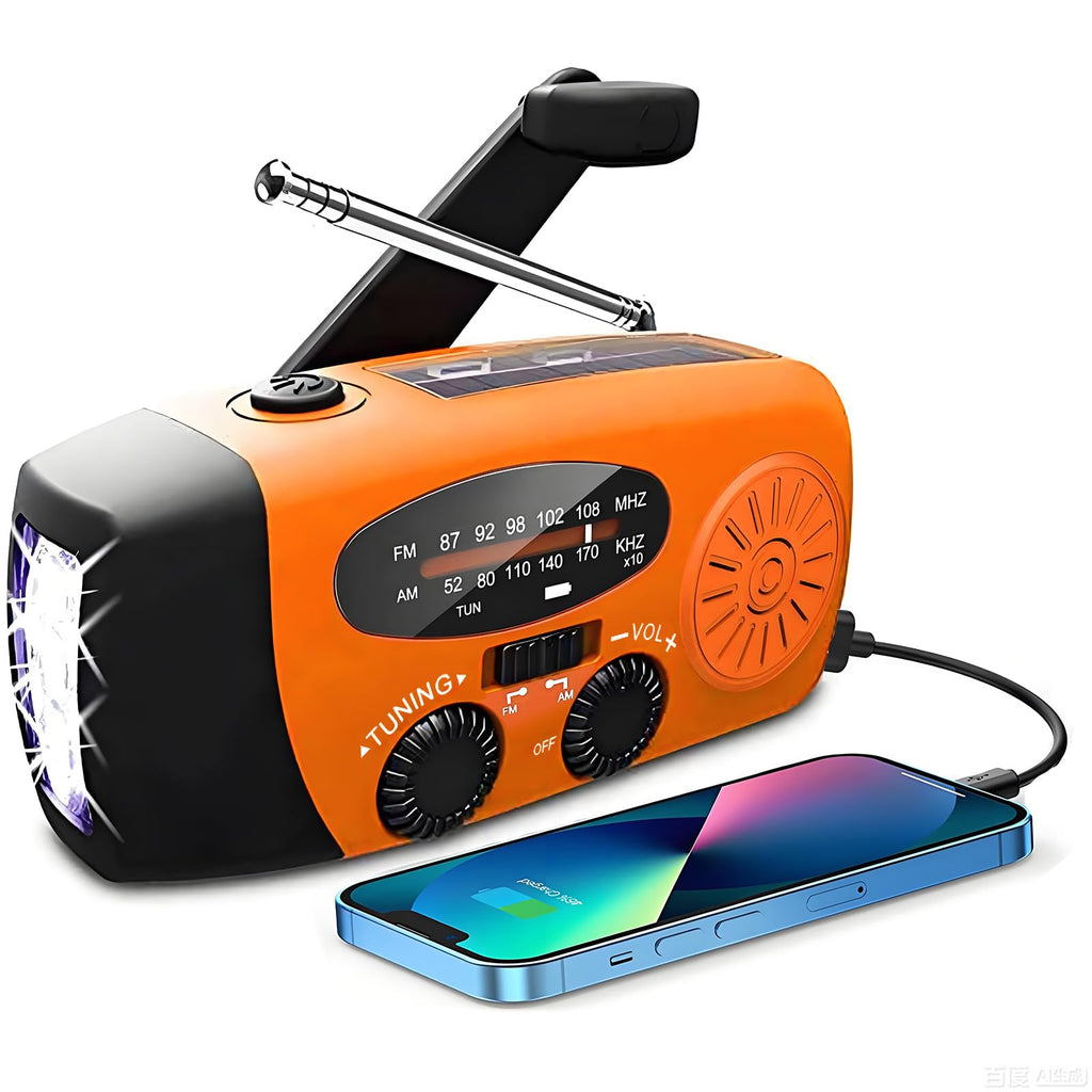 Notfall-Solarradio,Solarbaby Selbstbetriebenes Kurbelradio mit LED-Taschenlampe, SOS-Alarm,AM/FM Wetter Wind Up Radio mit 2000mAh Akku für Notladung von Smartphone,(Rod)