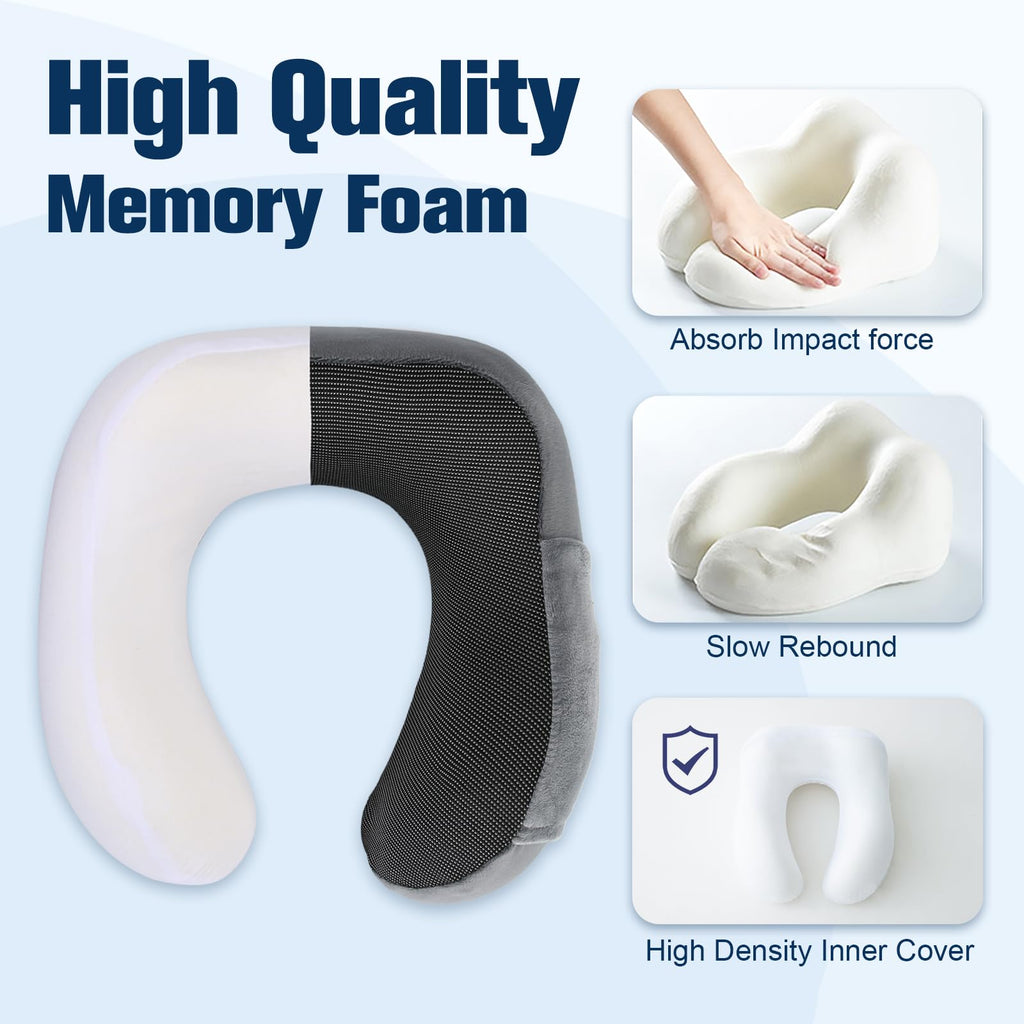 Cirorld Travel Pillow for Airplane, Neck Pillow for Travel, Memory Foam Travel Neck Pillow for Adults, Adjustable & Compact Flight Pillow, Ergonomic Neck Cushion, With Ear Plugs, Eye Mask, Carry Bag