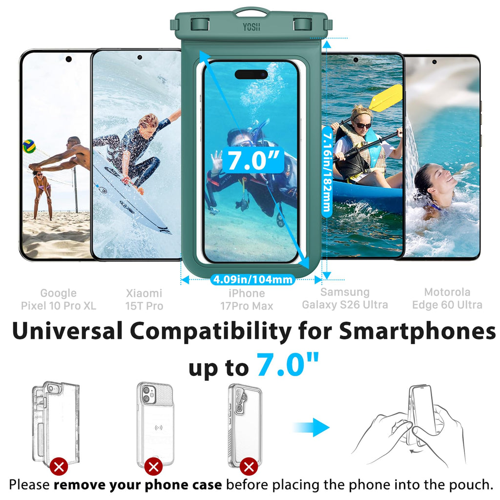 YOSH wasserdichte Handyhülle [Schwimmende & Nahtloser] 2 STK., bis zu 7,5"