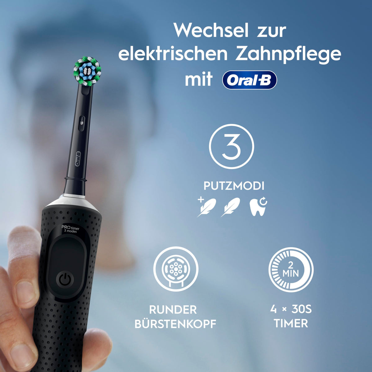 Oral-B Vitality Pro Elektrische Zahnbürste/Electric Toothbrush, 3 Putzmodi für Zahnpflege & Protect X Clean Zahnbürstenkopf, Geschenk Mann/Frau, Designed by Braun, schwarz, 1 stück (1er Pack)