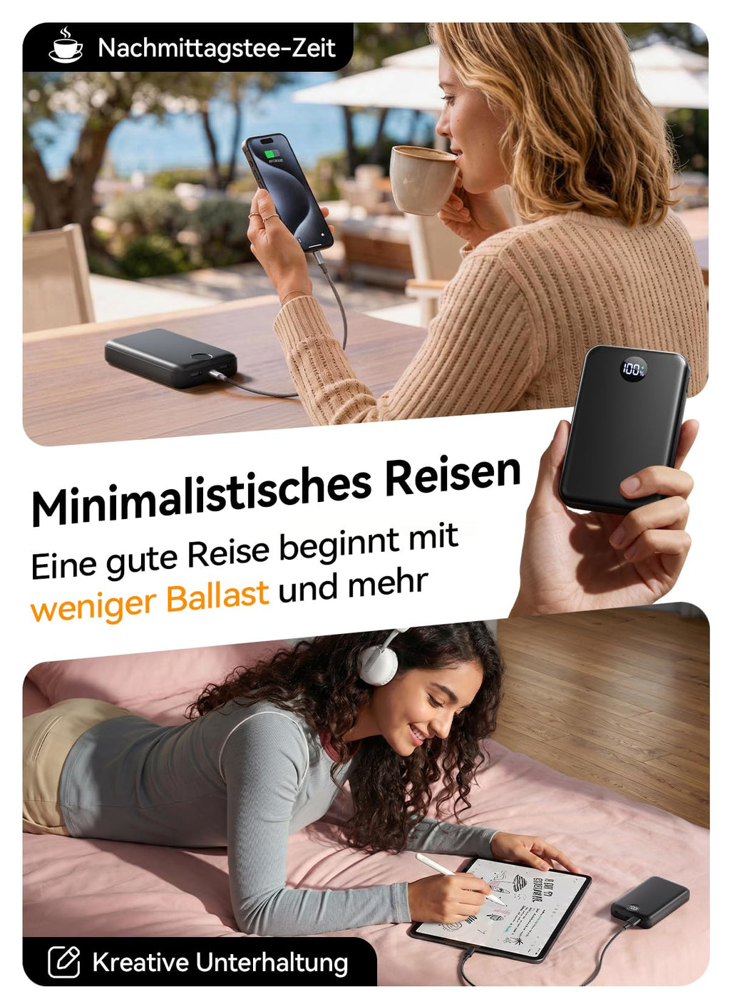 Power Bank 27000mAh, Ultra Kompakte Powerbank Schnellladen mit 3-in-1 Kabel