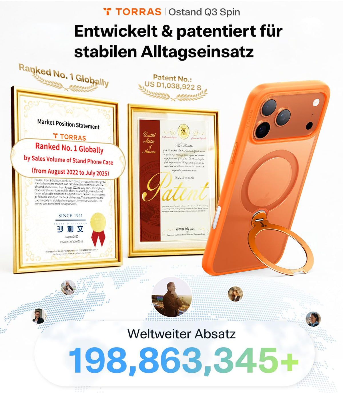 TORRAS Ostand Q3 Spin für iPhone 18 Pro Hülle für MagSafe 360°Stand Schwarz