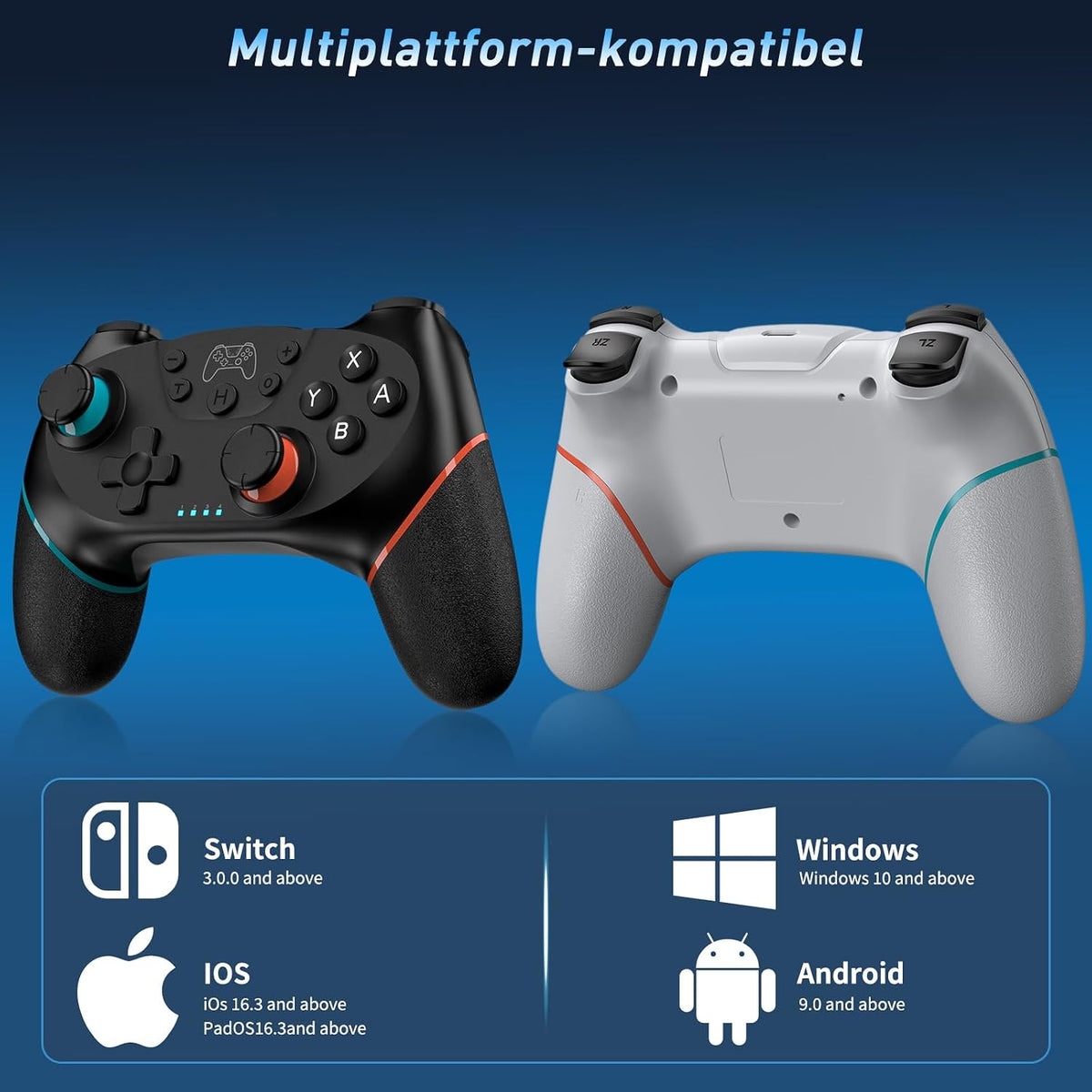 Reddening Switch 2 Controller für Switch/Switch 2/Switch Lite/Switch OLED,Switch Controller mit Doppel Vibration,Switch 2 Pro Controller mit 6 Achsen Gyro,Hall Joystick,Aufwachen,Turbo (Weiß Schwarz)
