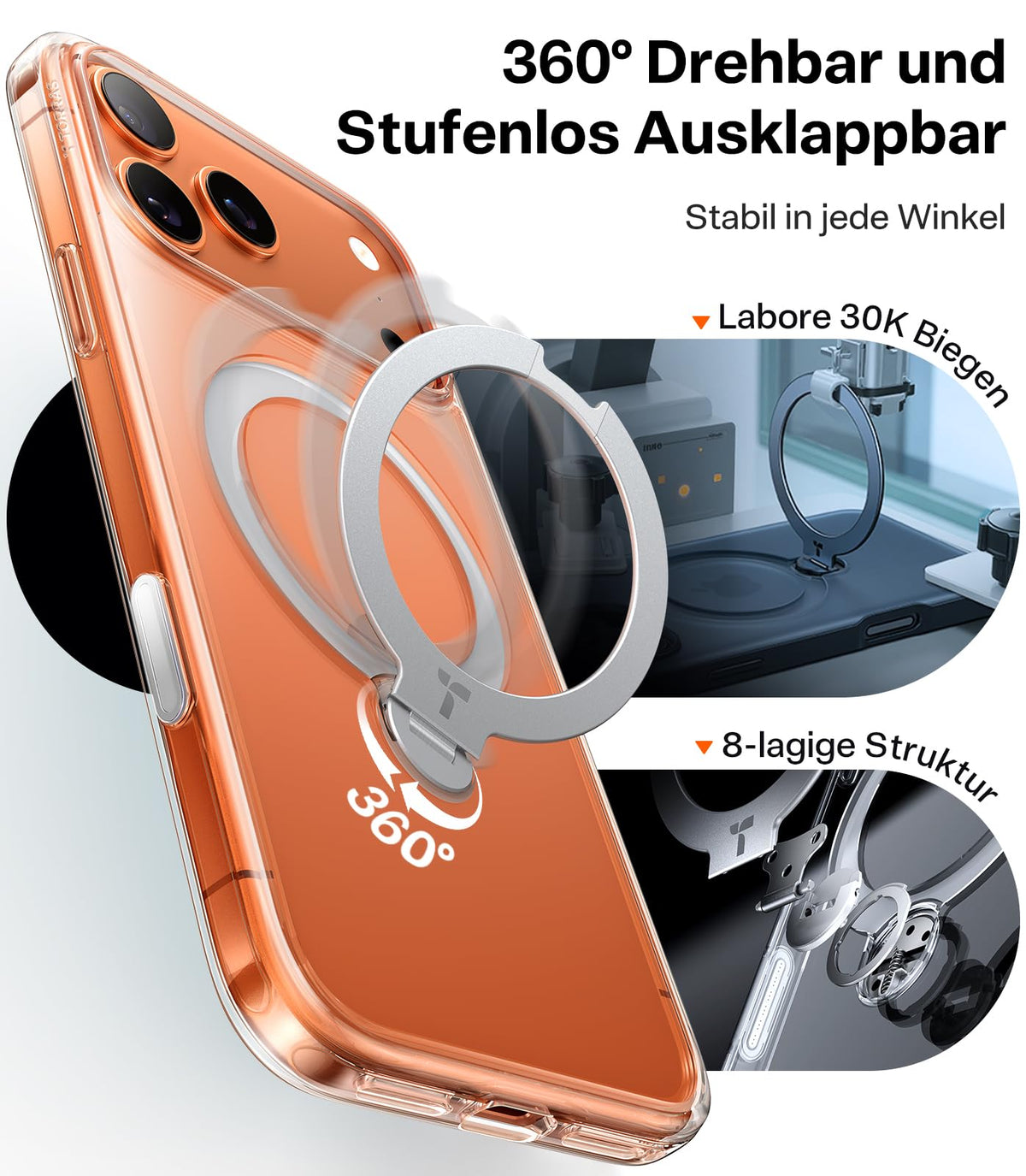 TORRAS Ostand Q3 Spin für iPhone 18 Pro Hülle für MagSafe 360°Stand Schwarz