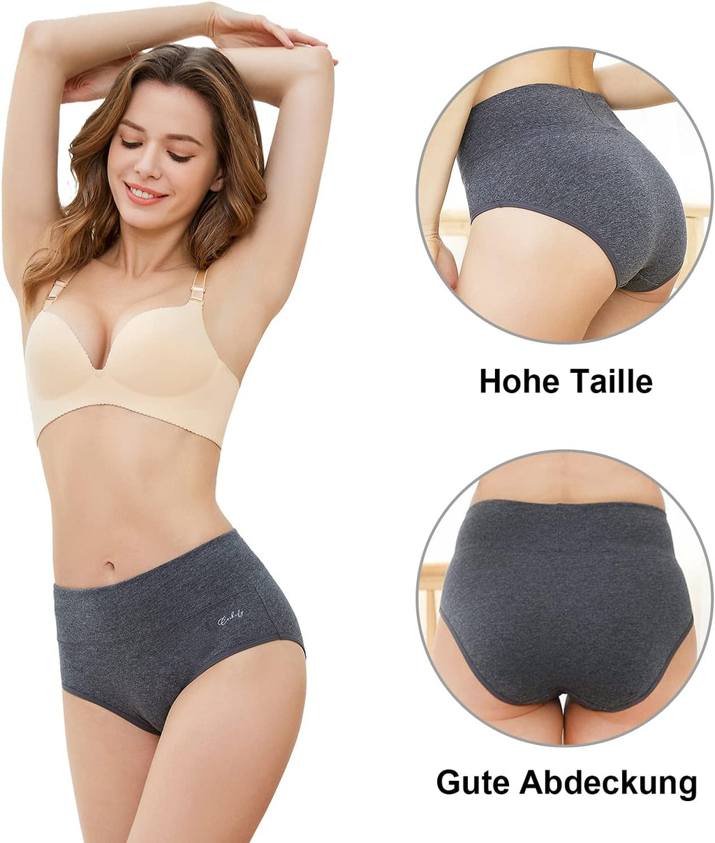 anqier Damen-Unterhosen, 5er-Pack, Stretch-Baumwolle, hoch geschnittene Slips für Damen
