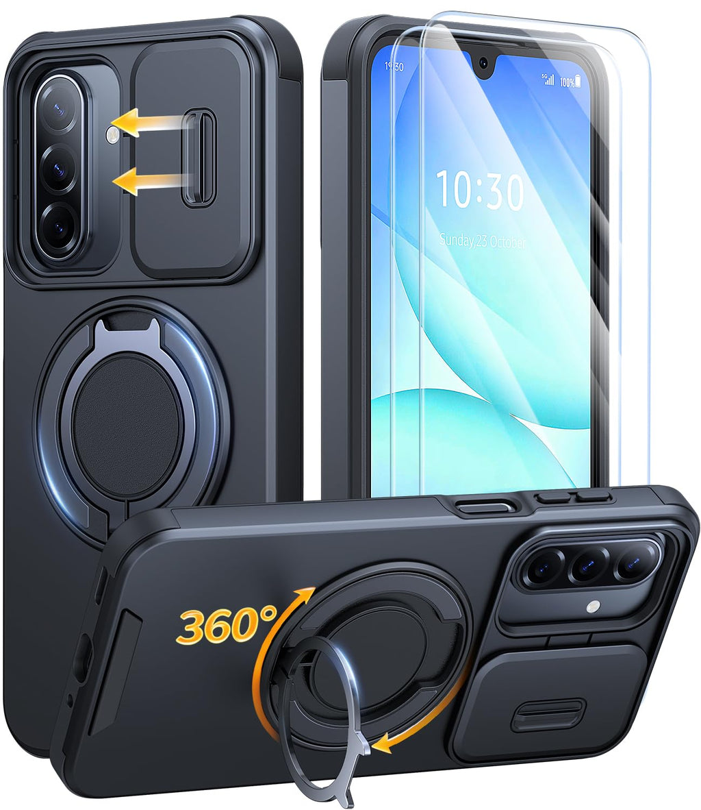 AOUIA für Samsung Galaxy S26 Ultra Hülle mit 2 Stück Panzerglas, Kameraschutz, 360° drehbarer Ringständer, Militärstandard Stoßschutz, robuste Handyhülle für Samsung S26 Ultra, Schwarz