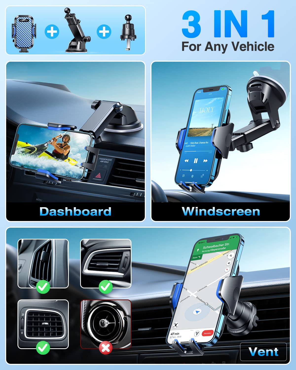 VANMASS 2026【Militär-Klasse】Handyhalterung Auto Upgrade【Stärkste Saugnapf & Lüftungshaken】4 in 1 Handy Halterung Auto 360° Drehbar Handyhalter Auto Armaturenbrett Scheibe Wand für iPhone Samsung usw