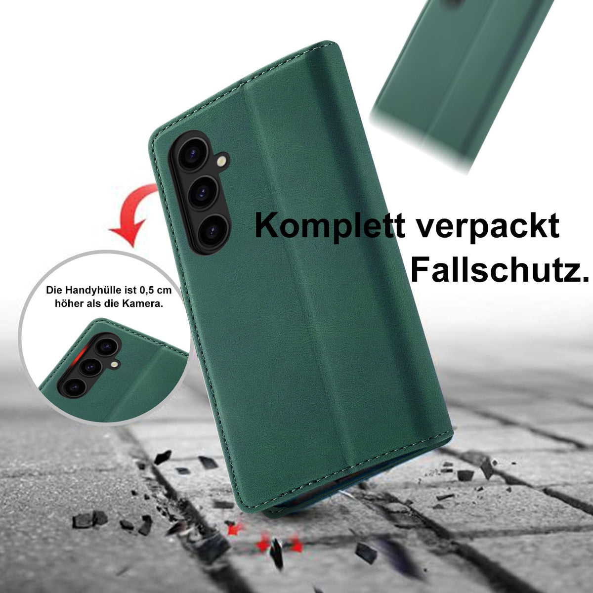 Giyer Handyhülle für Samsung Galaxy S24 5G Hülle mit Schutzfolie, Schutzhülle Galaxy S24 5G PU Leder Wallet Flip Case Standfunktion Kartenfach Klapphülle für Samsung S24 Ultra Full Cover (Grün)