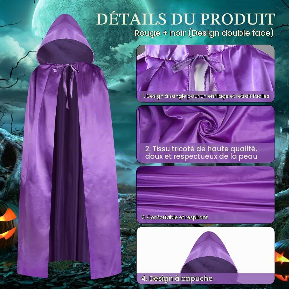 Aomig Cape à Capuchon, Déguisement Adulte Unisexe Costume, Cape Sorcier, Halloween Cosplay Costume Cape Longue Cape, Déguisement pour Halloween, Bal Masqué