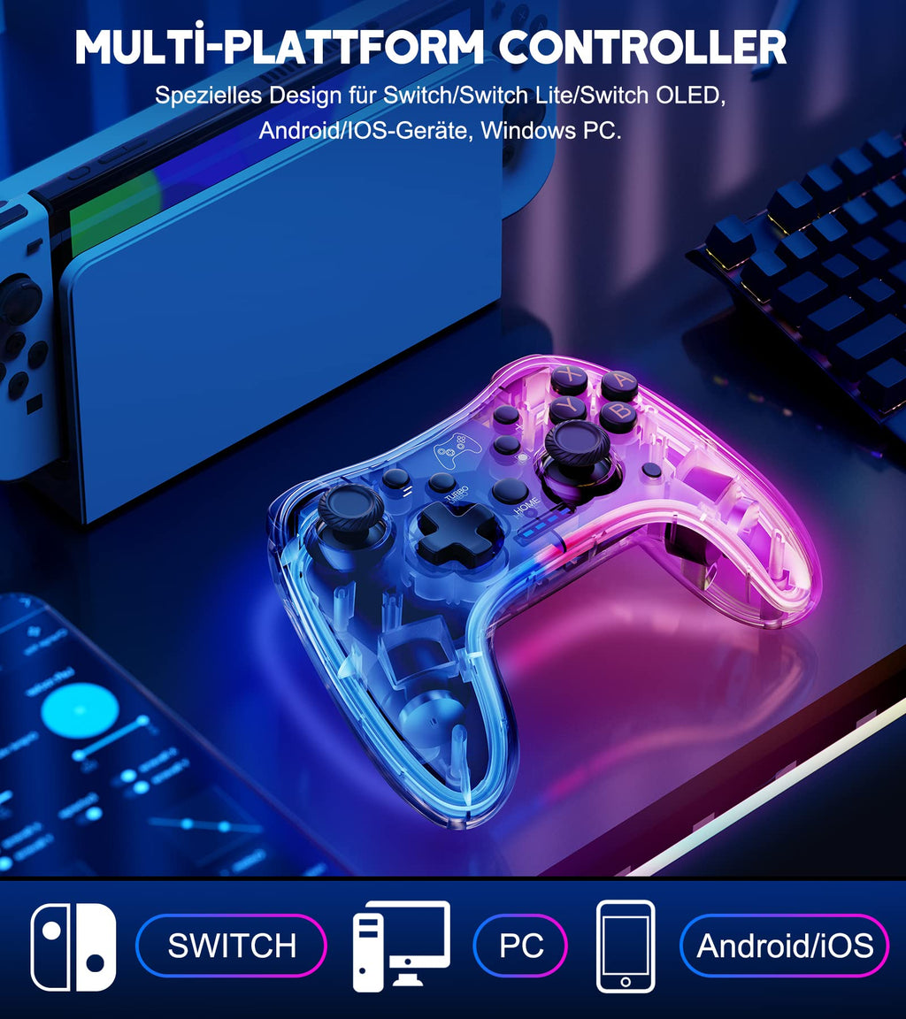 HELLCOOL Switch Controller, Kabellos Switch Pro Controller für Switch/Lite/OLED Konsole, Macro/Turbo/Aufwachfunktion, Präzise Steuerung, Dual Motors Vibration, 15 Std Spieldauer