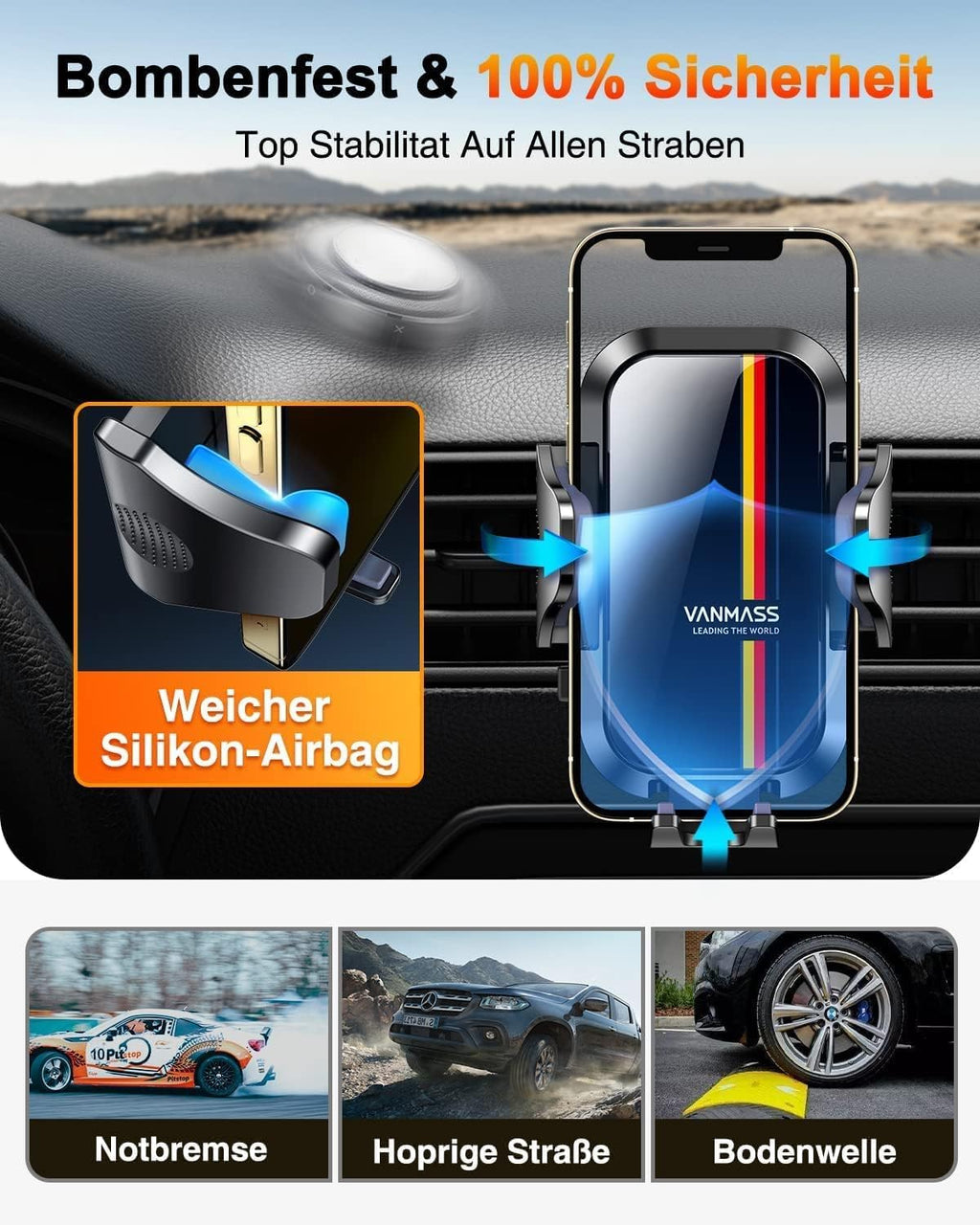 VANMASS 2026【Militär-Klasse】Handyhalterung Auto Upgrade【Stärkste Saugnapf & Lüftungshaken】4 in 1 Handy Halterung Auto 360° Drehbar Handyhalter Auto Armaturenbrett Scheibe Wand für iPhone Samsung usw