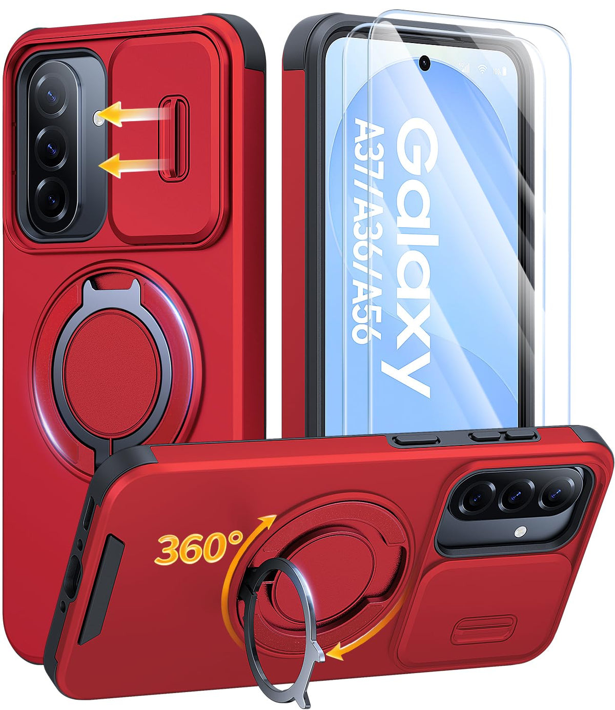 AOUIA für Samsung Galaxy S26 Ultra Hülle mit 2 Stück Panzerglas, Kameraschutz, 360° drehbarer Ringständer, Militärstandard Stoßschutz, robuste Handyhülle für Samsung S26 Ultra, Schwarz