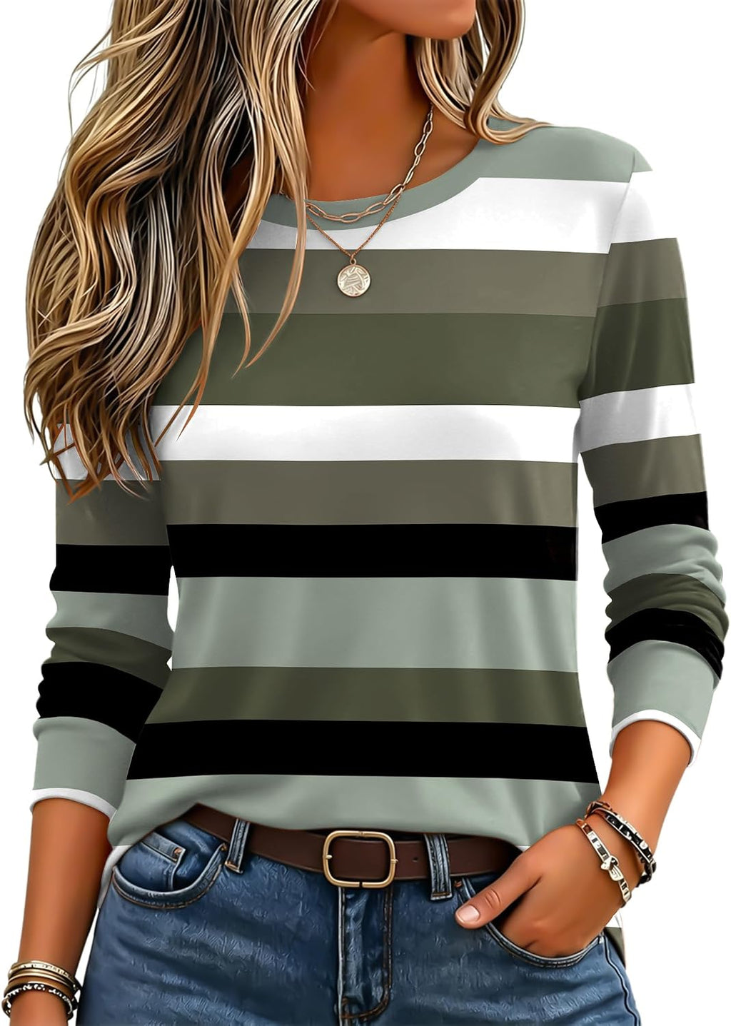 Zeagoo Women's Casual Shirts Long Sleeve Tops Crewneck Tshirts Fall Clothes