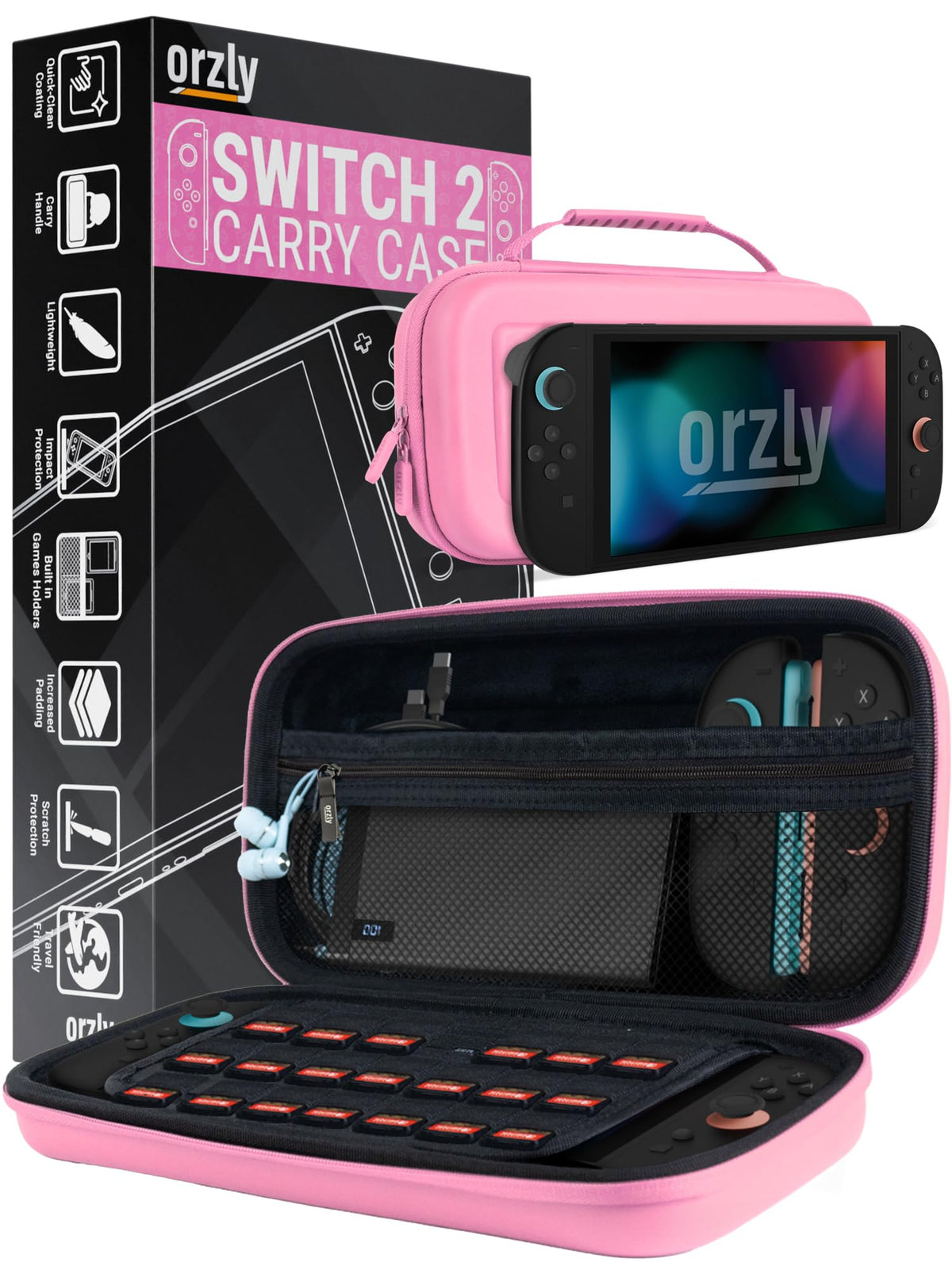 Orzly Tragetasche kompatibel mit Nintendo Switch Lite (2019) – Aufbewahrungstasche - Hartschalen Case/Hülle/Schutzhülle für die Verwendung mit der Nintendo Switch Lite Konsole & Accesoires - ROSA