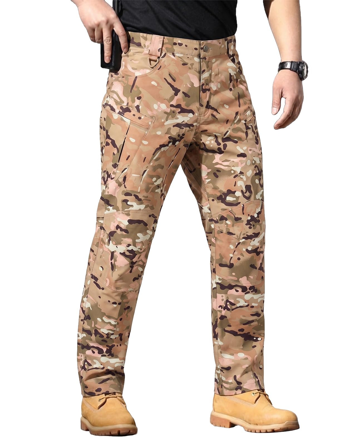 Herren Stretch-Taktikhose, wasserdicht, Ripstop-Gewebe, Cargohose, leicht, Freizeithose für Wandern, Outdoor und Arbeit (ohne Gürtel)