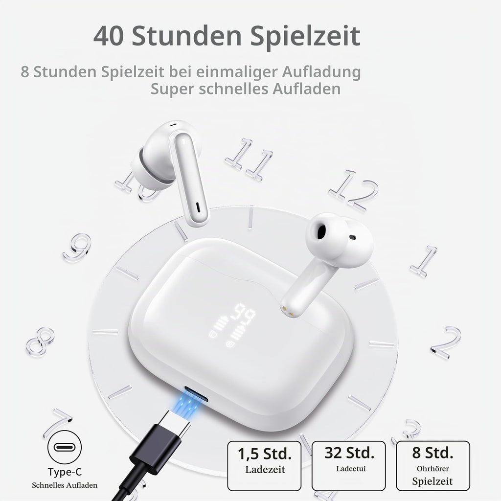 Bluetooth Kopfhörer, Kopfhörer Kabellos Bluetooth 5.4, Tiefer Bass Ohrhörer