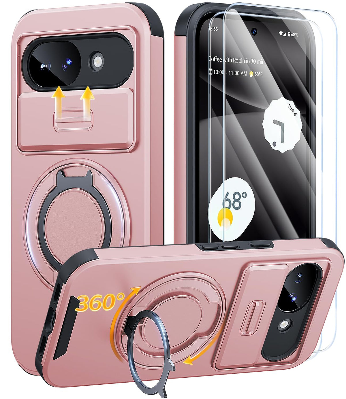 AOUIA für Samsung Galaxy S26 Ultra Hülle mit 2 Stück Panzerglas, Kameraschutz, 360° drehbarer Ringständer, Militärstandard Stoßschutz, robuste Handyhülle für Samsung S26 Ultra, Schwarz