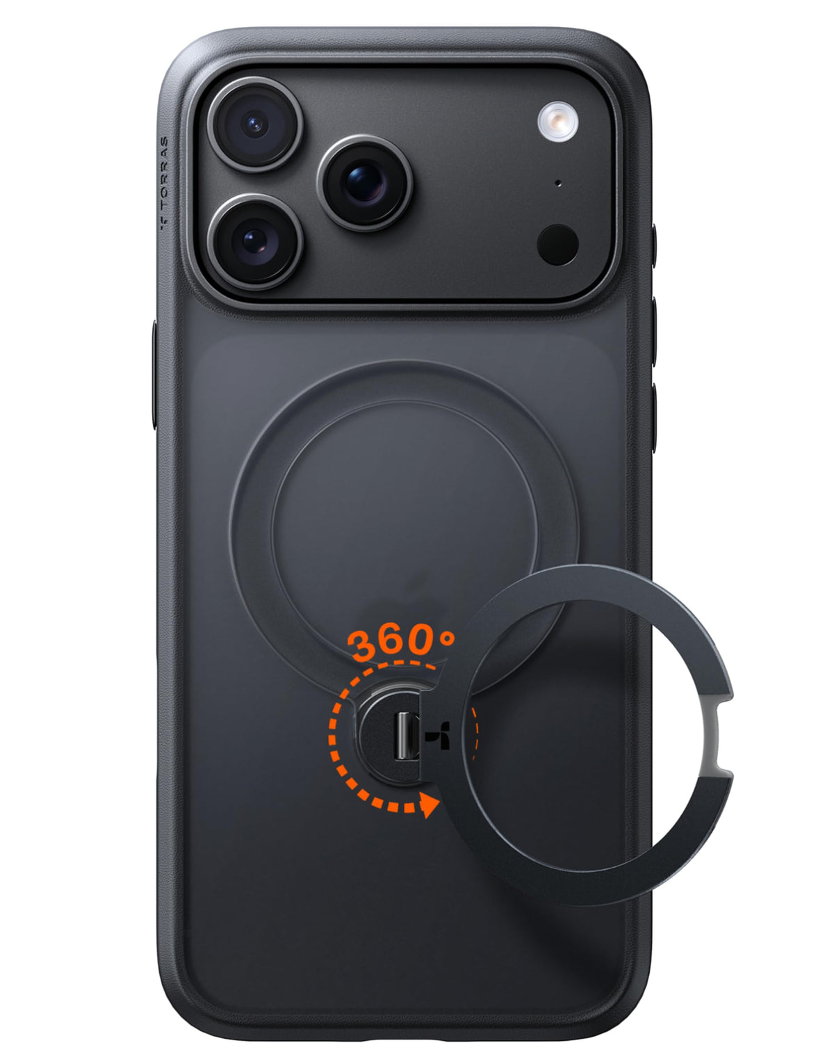 TORRAS Ostand Q3 Spin für iPhone 18 Pro Hülle für MagSafe 360°Stand Schwarz