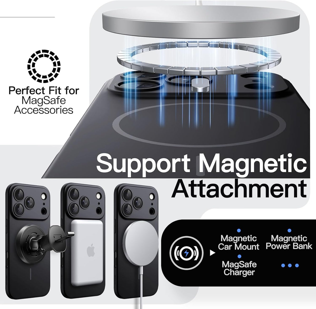 JETech Magnetische Dünne Hülle für iPhone 18 Pro, Schwarz