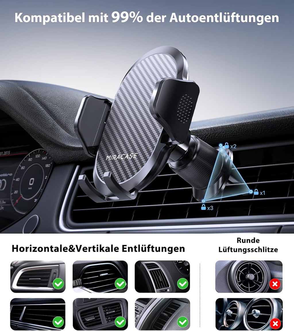 Miracase [2026 Upgraded Handyhalterung Auto Handy Halterung,Universal Car Phone Holder[Stärkste Saugnapf & Lüftungshaken] 360° Drehbar kfz autohalterung Lautsprecher für iPhone Samsung Galaxy Google