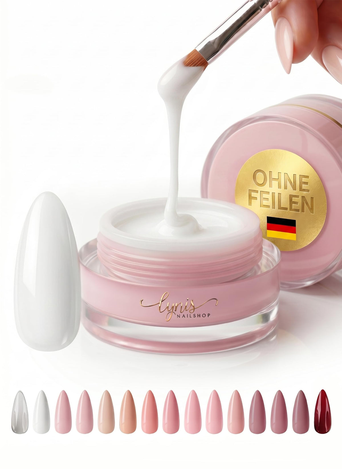 No File Aufbaugel Gelnägel ALMOND NUDE 15ml UV Gel selbstglättend o. Feilen