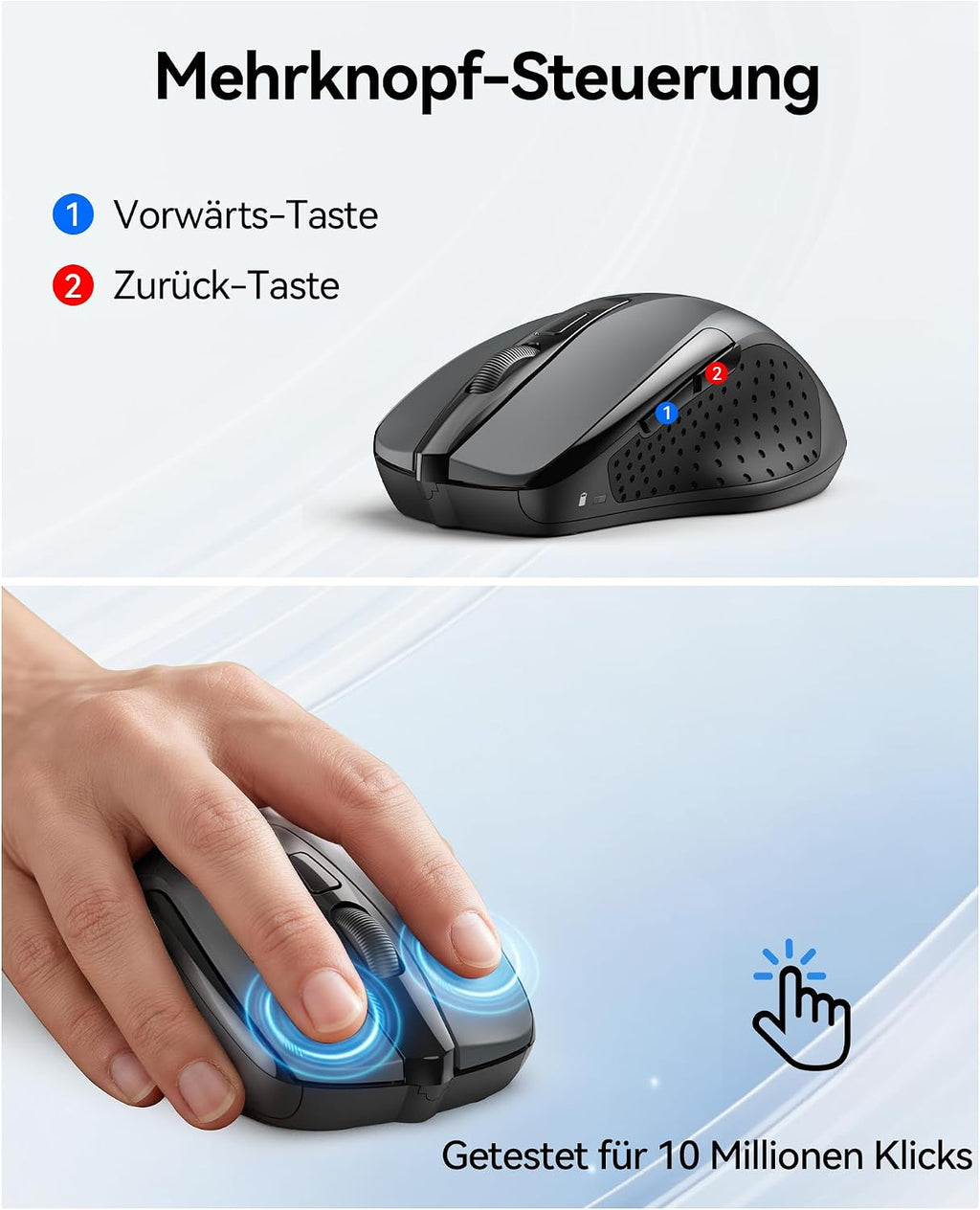TECKNET Kabellose Maus, 2.4G Optische Funkmaus mit USB Empfänger, Grau