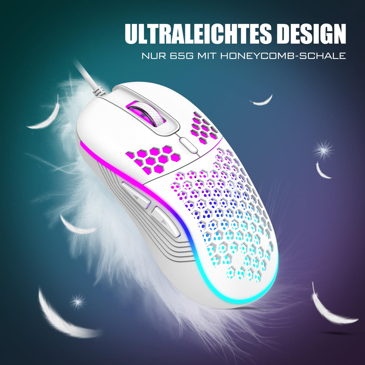 RedThunder 60% Kabelloses RGB Gaming Tastatur und Maus Set, QWERTZ DE Layout, Wiederaufladbare Funktastatur mit Ultraleichte Gaming Maus mit Wabenkonstruktion, für PC MAC PS5 Xbox Gamer, Büro.