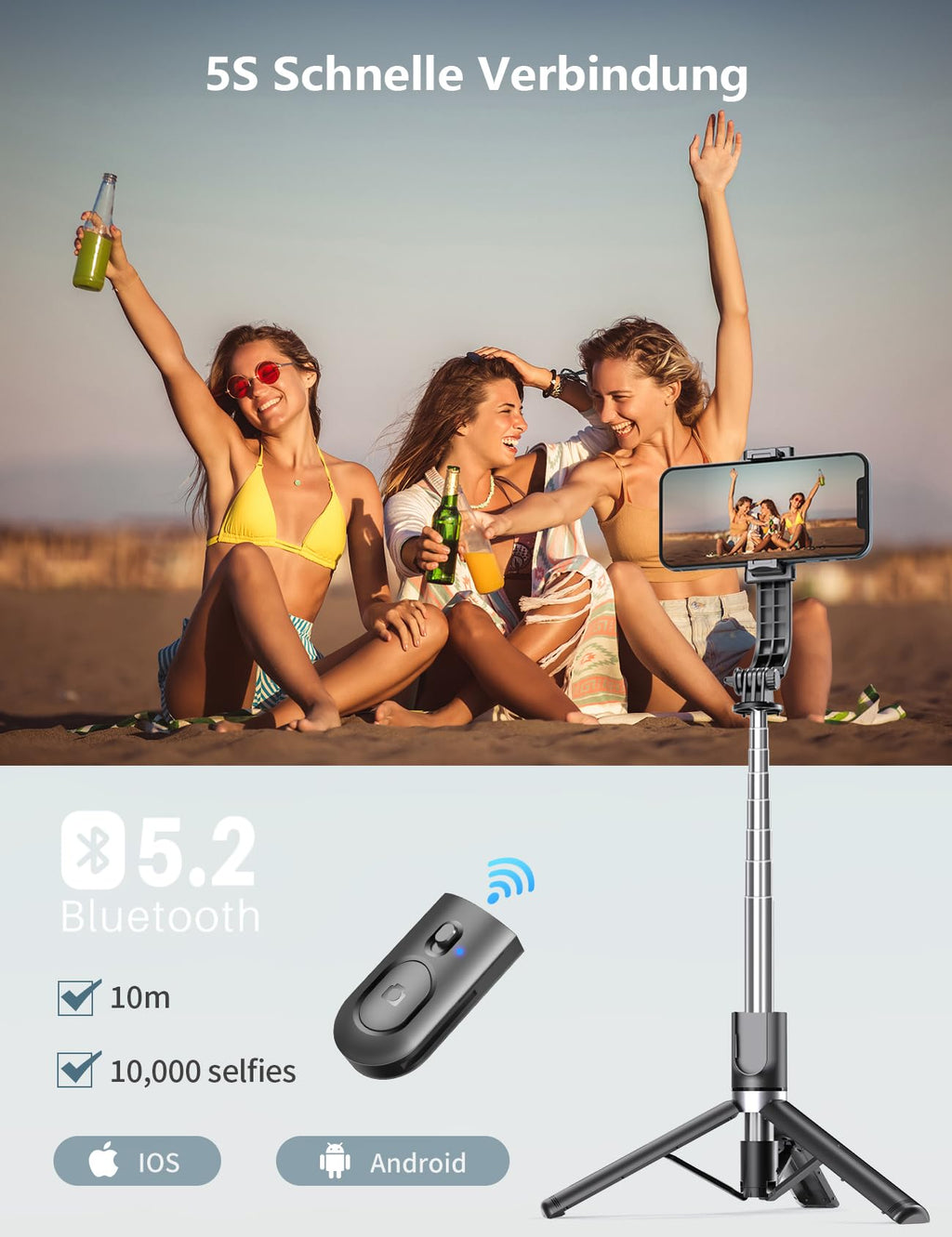 Selfiestick Stativ und Fernbedienung, 2 Fülllicht Stativ für Smartphones