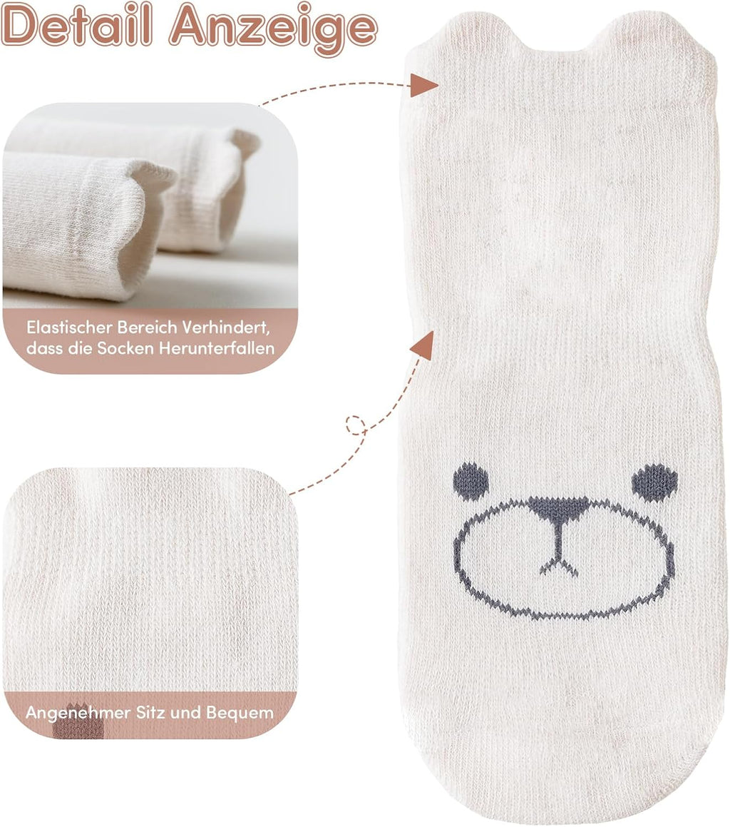 SockWaddles Chaussettes de bébé, 5 paires de chaussettes antidérapantes ABS respirantes pour enfants, chaussettes de bébé en coton, garçons et filles avec des animaux et des licornes