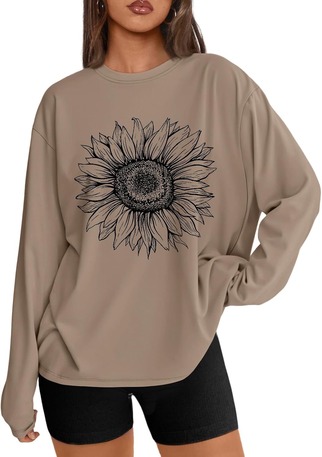 Trendy Queen Damen Oversize Langarmshirts Herbst-Oberteile 2026 Basic-Shirts