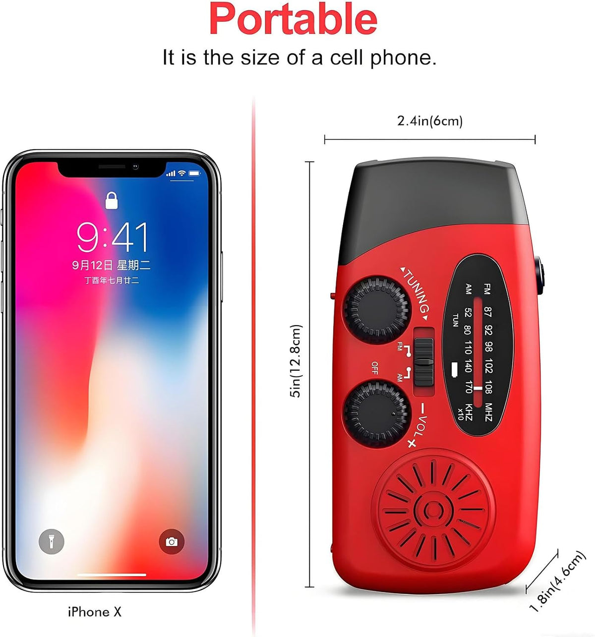 Notfall-Solarradio,Solarbaby Selbstbetriebenes Kurbelradio mit LED-Taschenlampe, SOS-Alarm,AM/FM Wetter Wind Up Radio mit 2000mAh Akku für Notladung von Smartphone,(Rod)