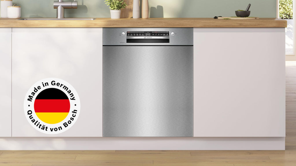 Bosch SMU4EVS08E, Serie 4, Smarter Unterbau-Geschirrspüler 60 cm, Besteckschublade, Spülmaschine mit Programmassistent, besonders Leise, höhenverstellbarer Oberkorb, Automatische Türöffnung, Edelstahl