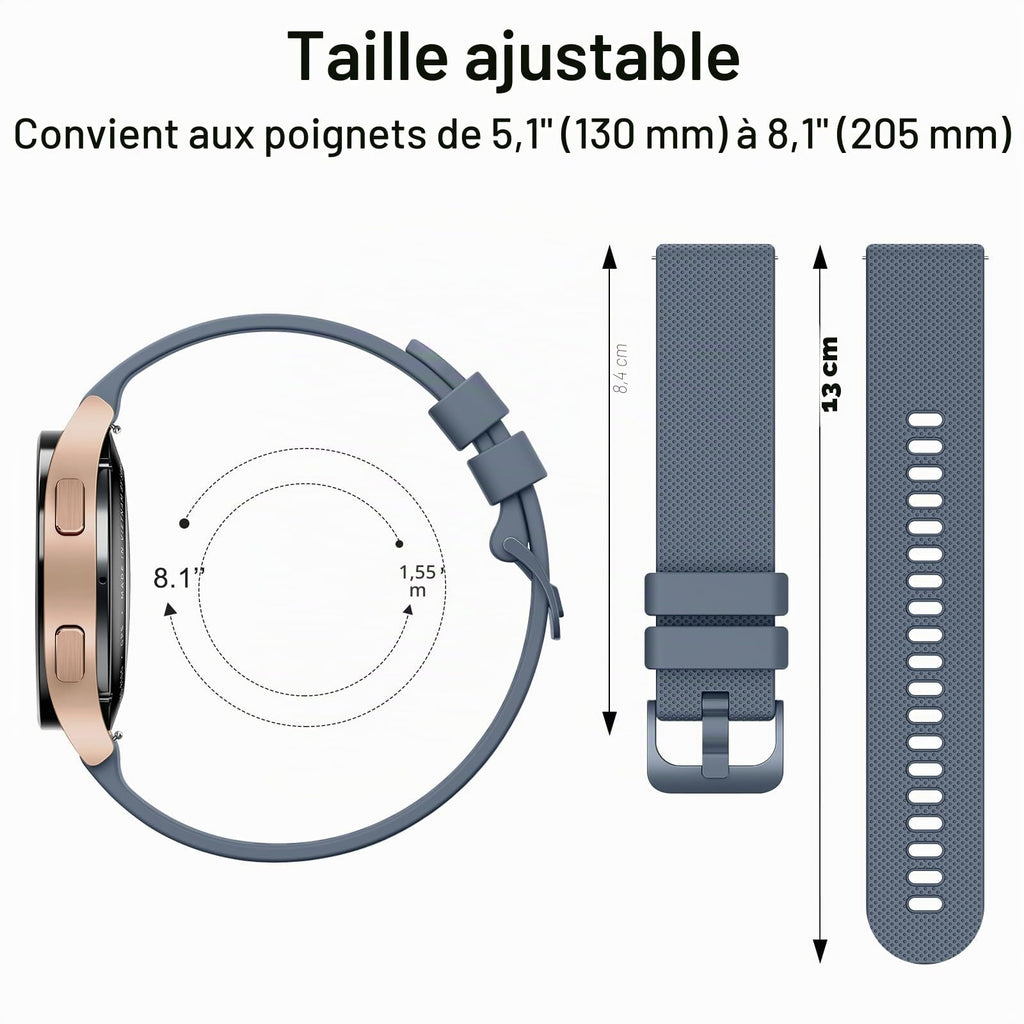 Wanme 20mm Bracelet de Montre en Silicone, Souple Bracelet de Replacement en Dégagement Rapide avec Boucle en Même Couleur Homme Femme 20mm, Starlight