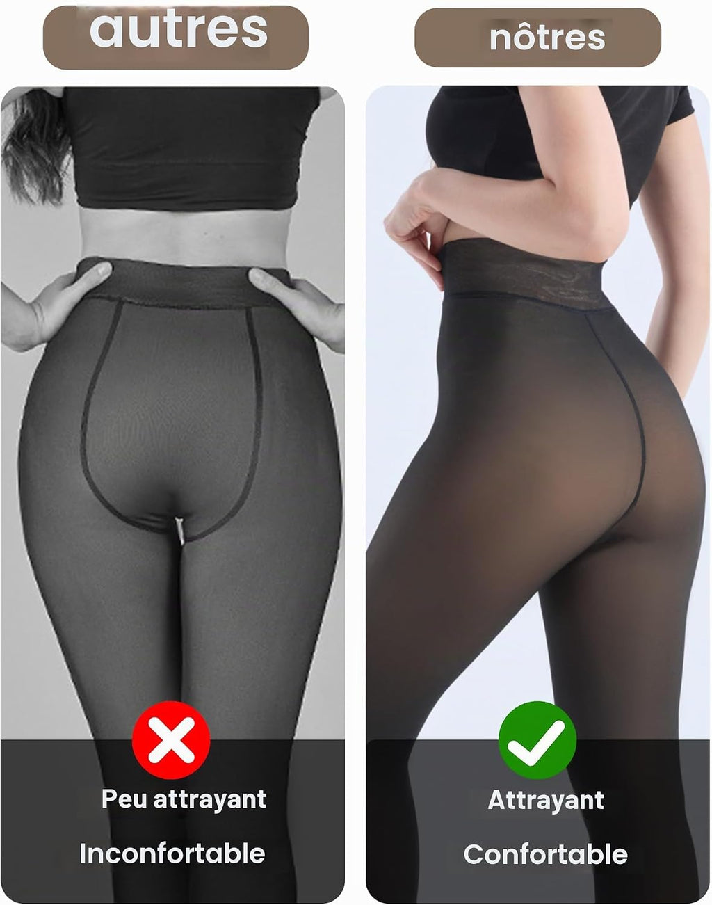 HOWIN Collant Polaire Femme Collant Thermique Effet Transparent Hiver
