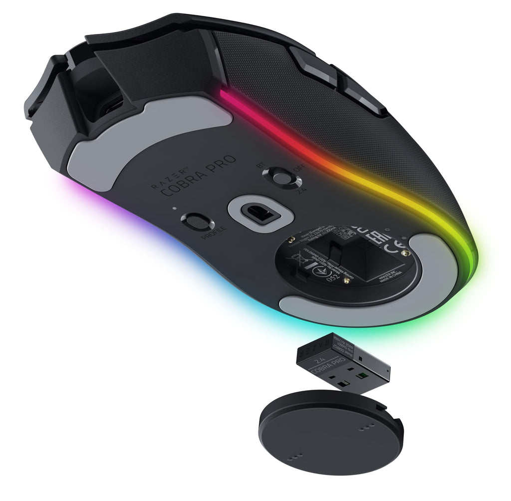Razer Cobra Pro - kabellose Gaming-Maus mit RGB - Optischer Focus Pro Sensor mit 30K DPI (10 Anpassbare Tasten, HyperSpeed Wireless Polling 8K Hz, Bluetooth, Chroma-Beleuchtung mit 11 Zonen) Weiß
