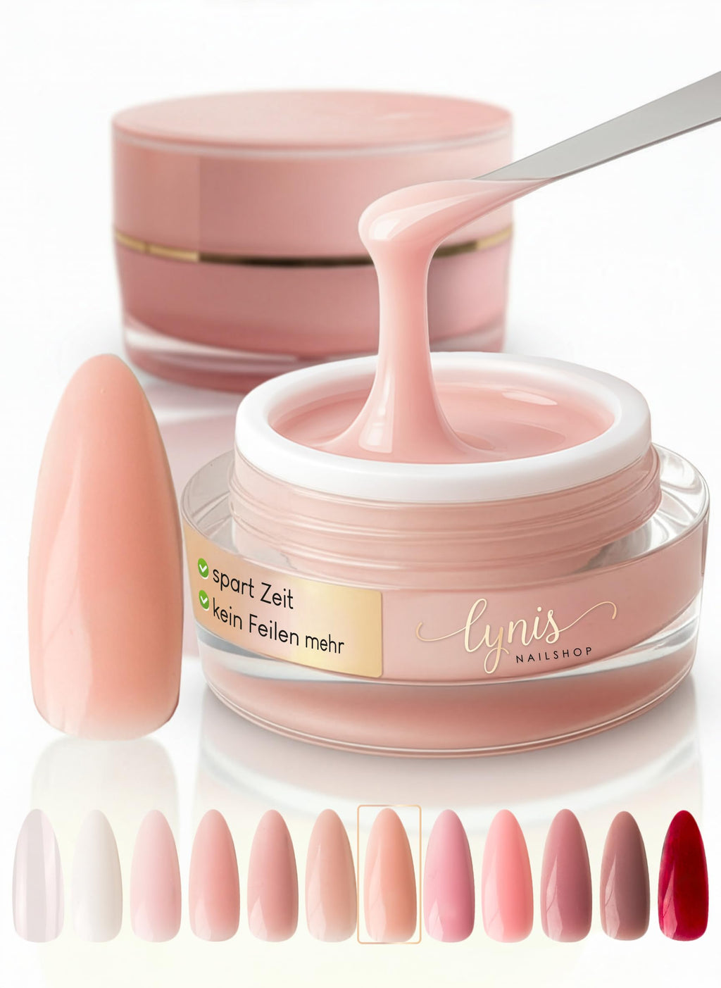 No File Aufbaugel Gelnägel ALMOND NUDE 15ml UV Gel selbstglättend o. Feilen
