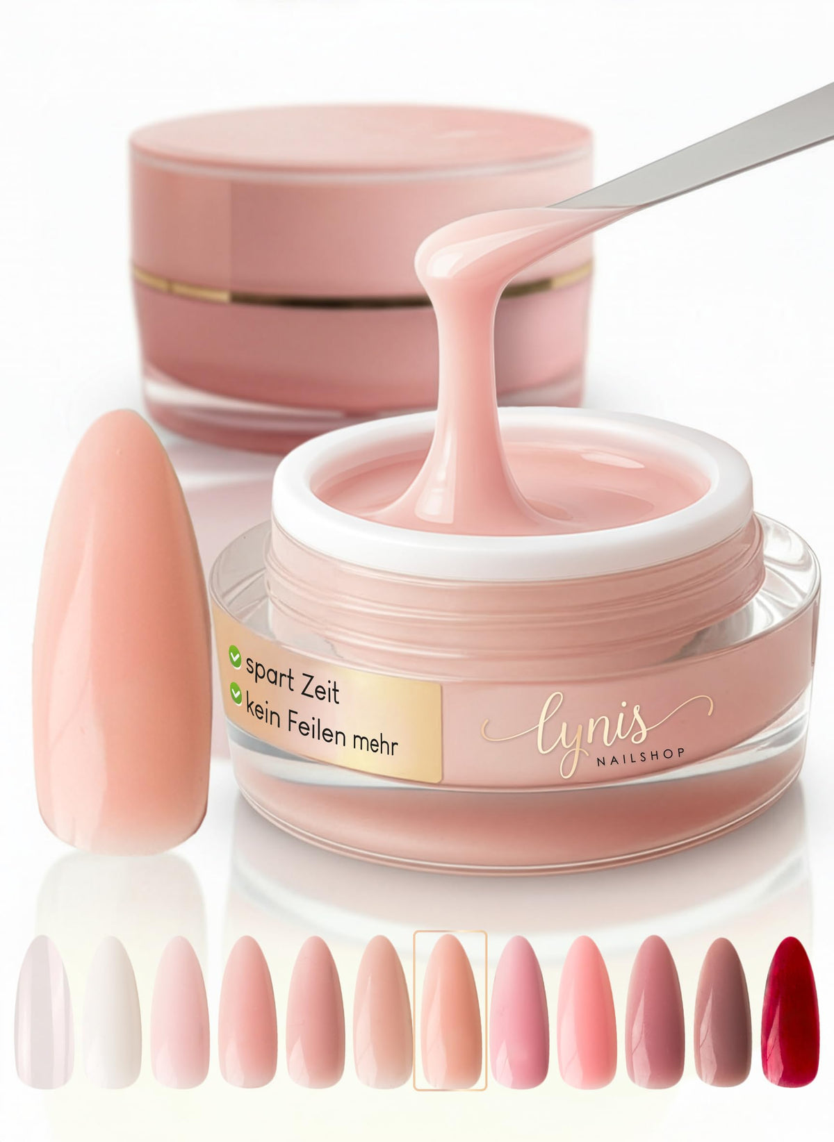No File Aufbaugel Gelnägel ALMOND NUDE 15ml UV Gel selbstglättend o. Feilen