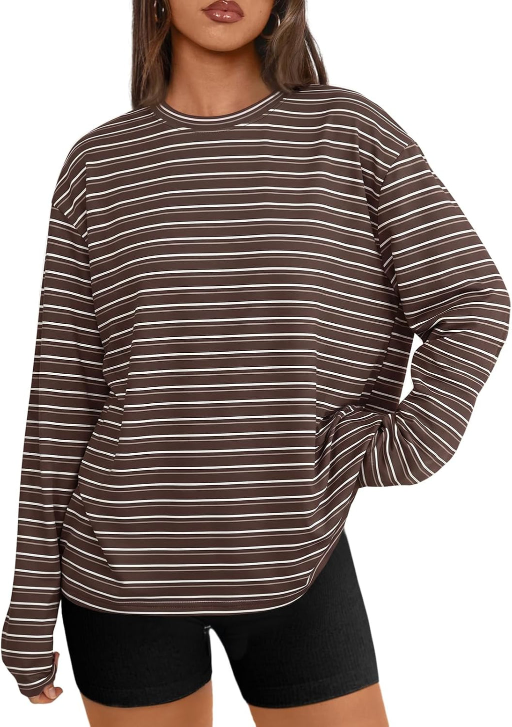 Trendy Queen Damen Oversize Langarmshirts Herbst-Oberteile 2026 Basic-Shirts