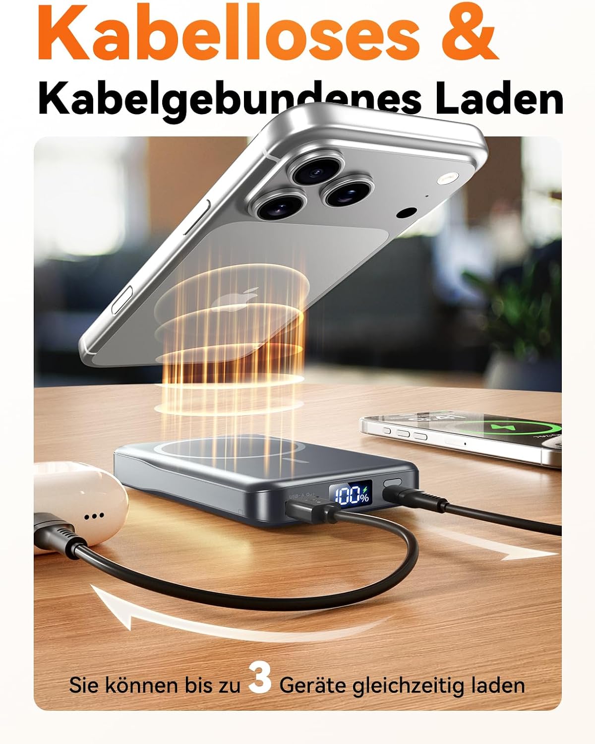 Powerbank für MagSafe,10000mAh Ultra Schnellladen Magnetische Power Bank