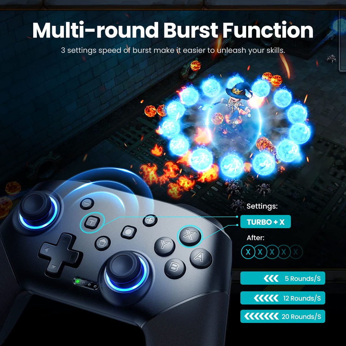 VOYEE Switch Controllers kompatibel mit Switch/Lite/OLED/Windows, Programmierbar RGB Blitz LED, Drahtloser Pro Controller mit Eine Schlüsselpaarung Vibration Aufwachen