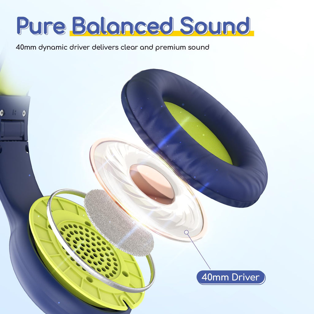 EarFun Kinder Kopfhörer mit 3,5 mm Kabel, Lautstärkebegrenzung, Blau-grün