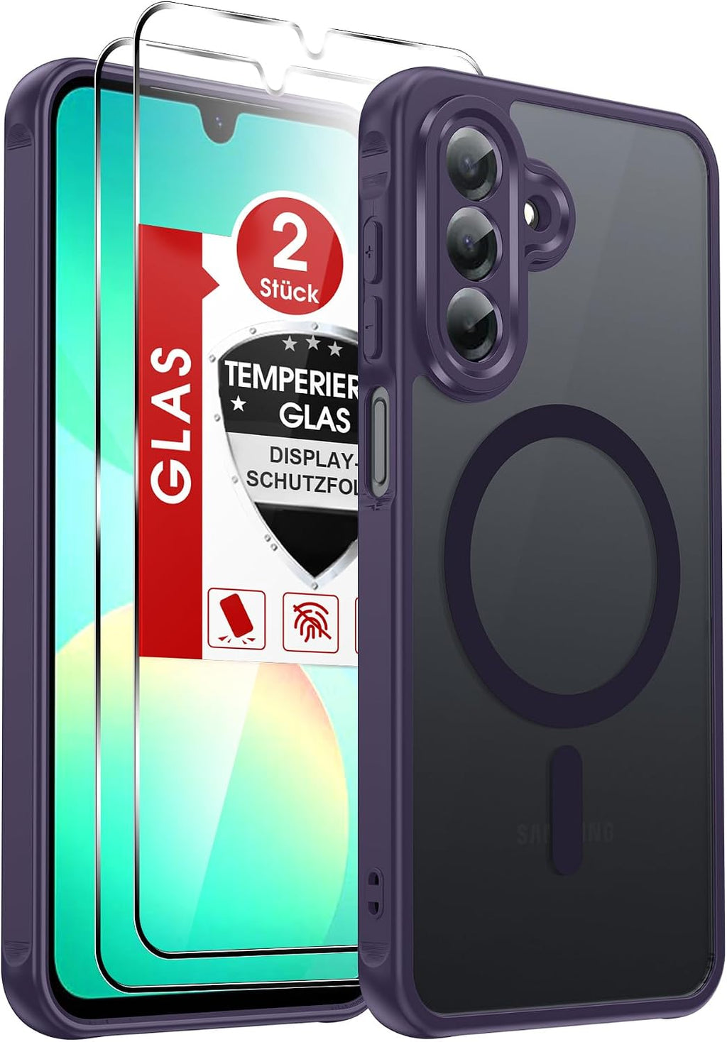 LeYi für Samsung Galaxy A06 4G Hülle für Magsafe mit 2X Panzerglas-Schwarz