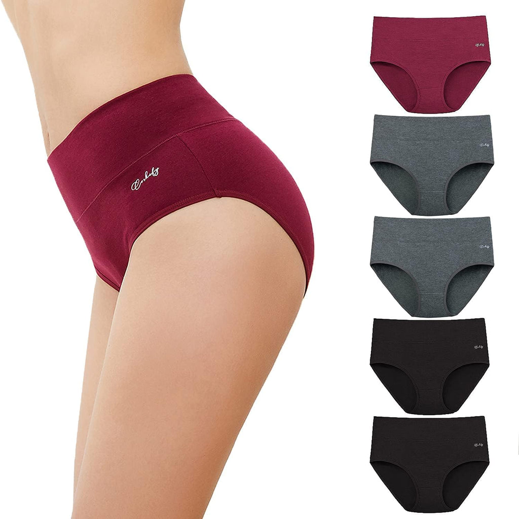 anqier Damen-Unterhosen, 5er-Pack, Stretch-Baumwolle, hoch geschnittene Slips für Damen